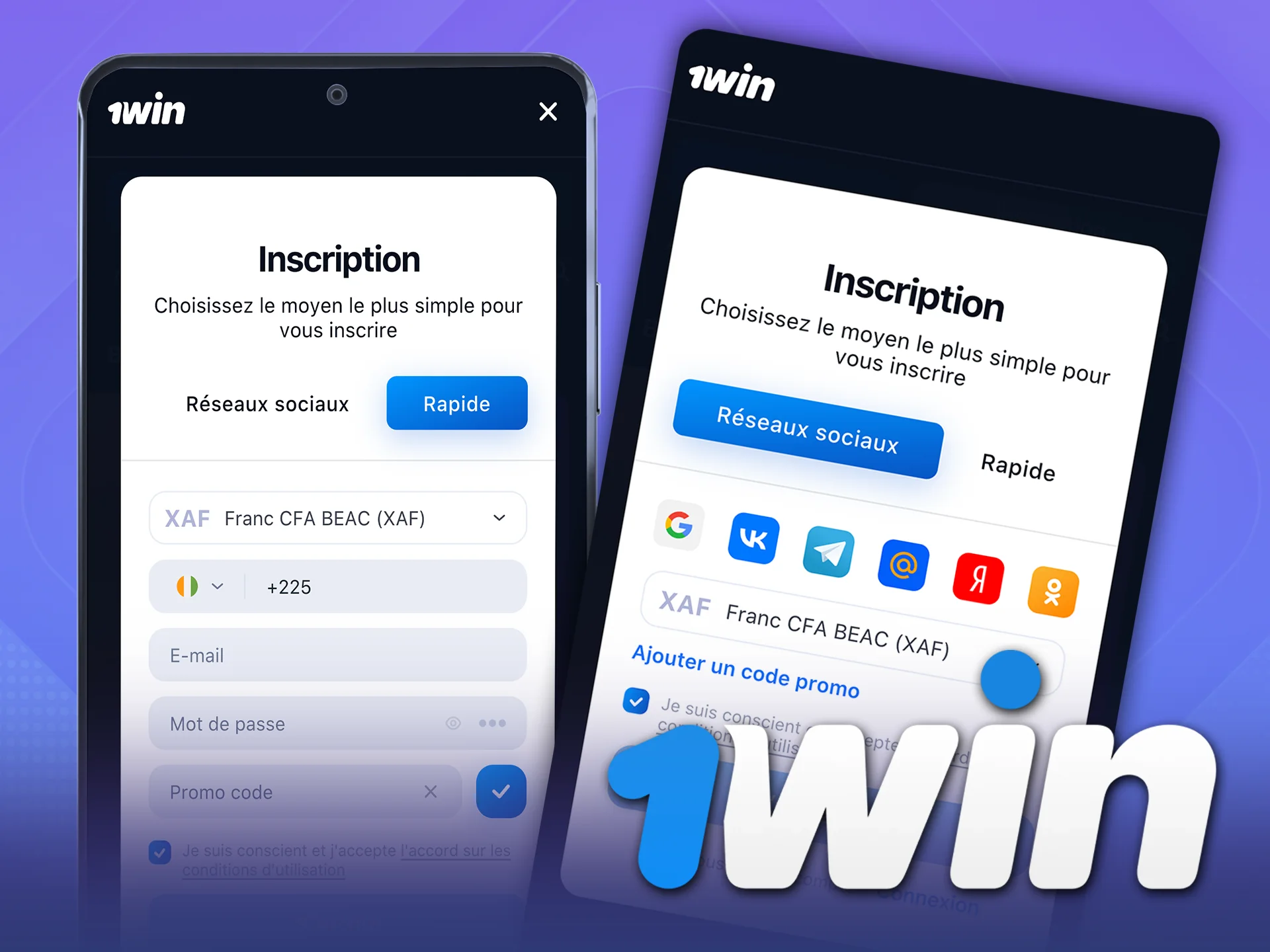 Inscrivez-vous facilement via l'application 1Win et commencez à jouer.