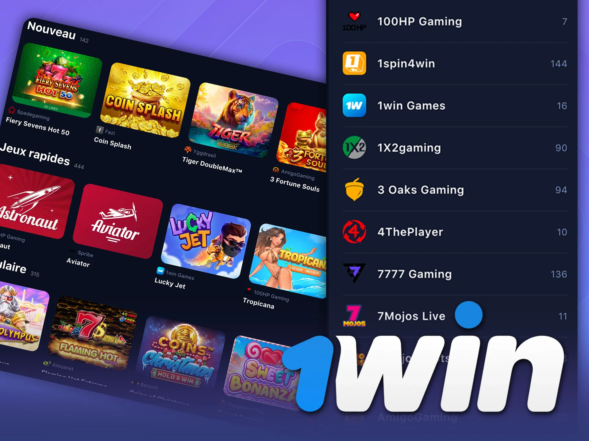 Explorez les meilleurs fournisseurs de jeux disponibles sur 1win.