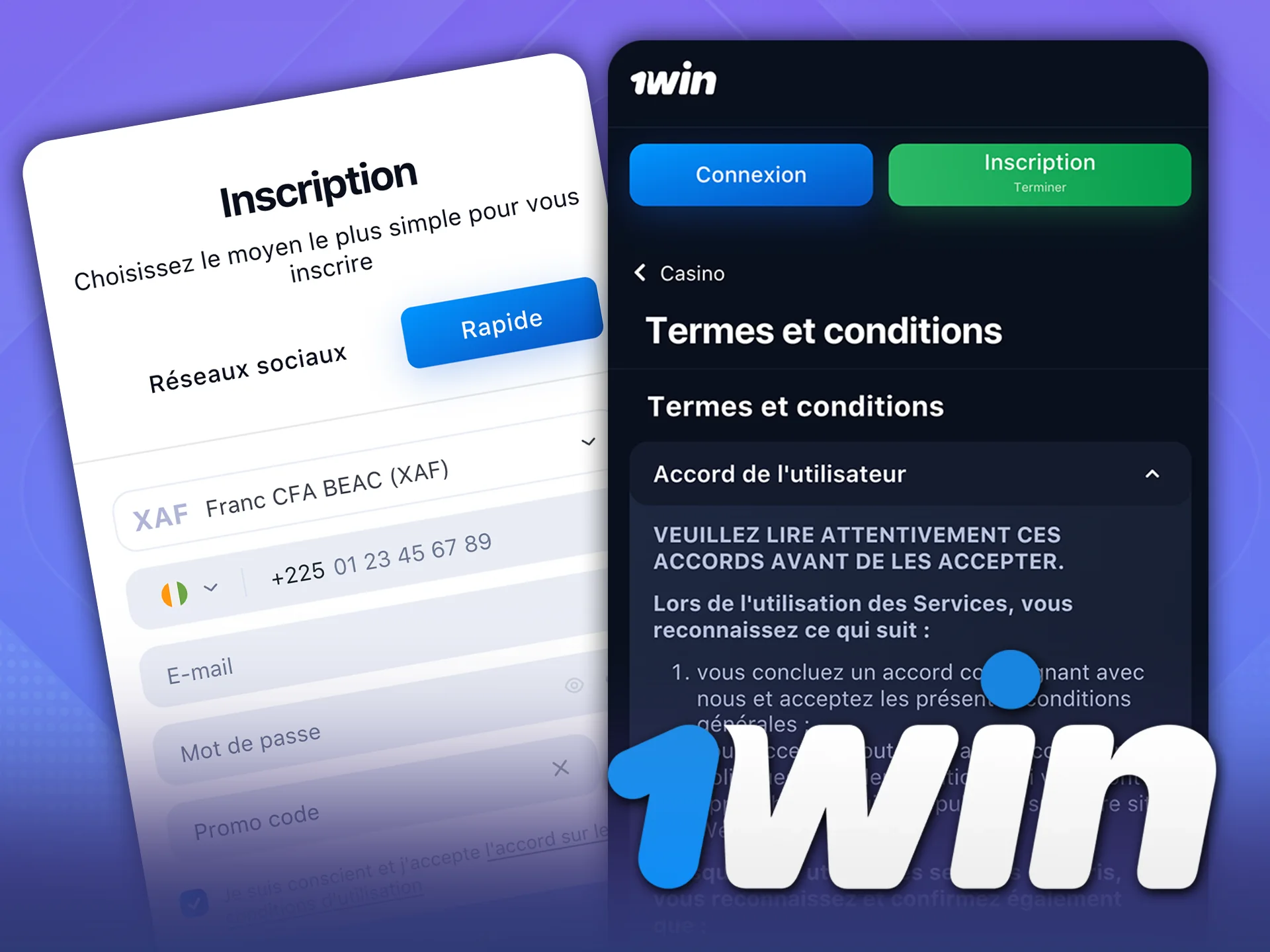 Respectez les conditions d'inscription et jouez en toute sécurité sur 1Win.