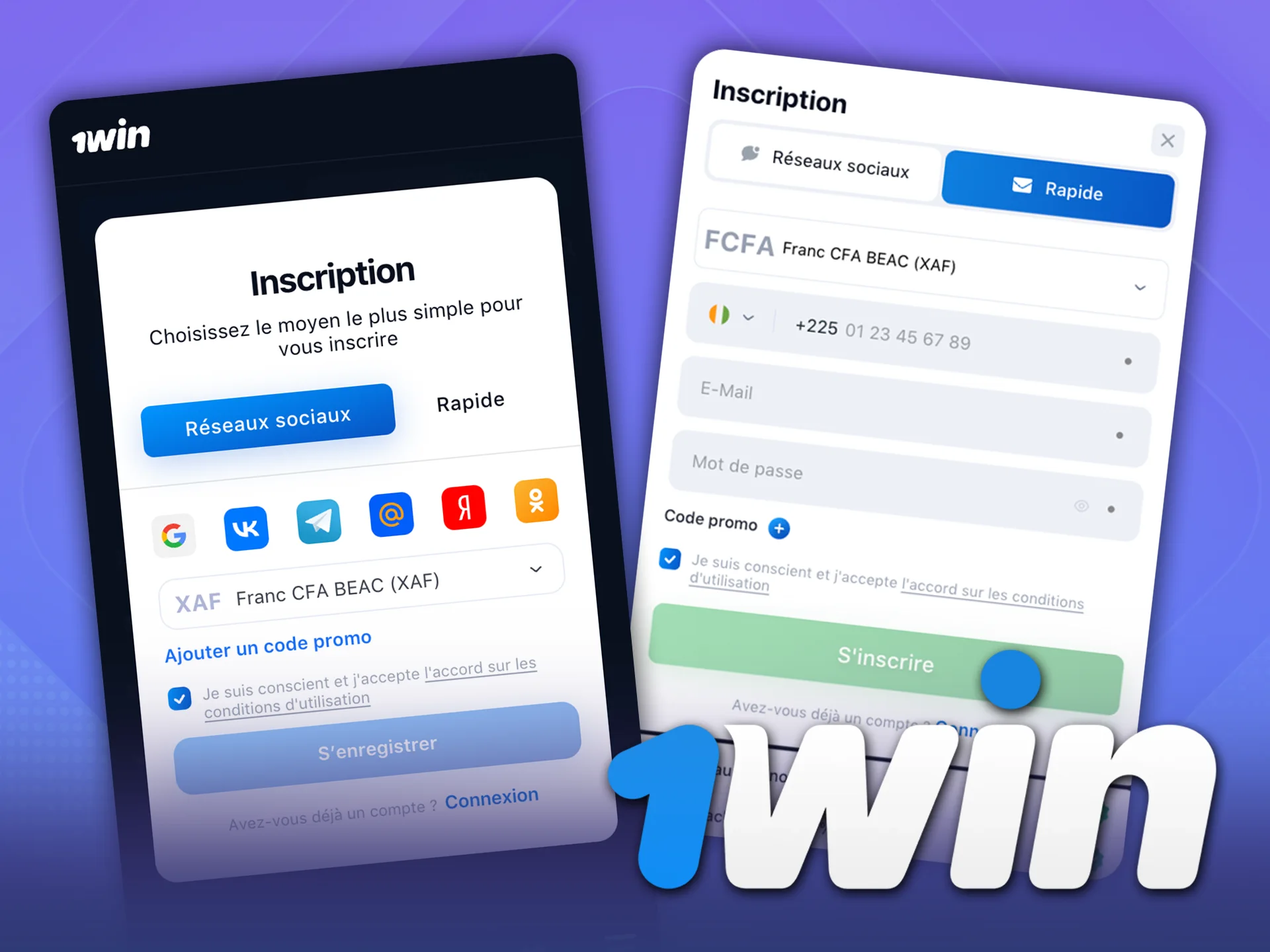 Découvrez toutes les méthodes d'inscription disponibles sur 1Win.