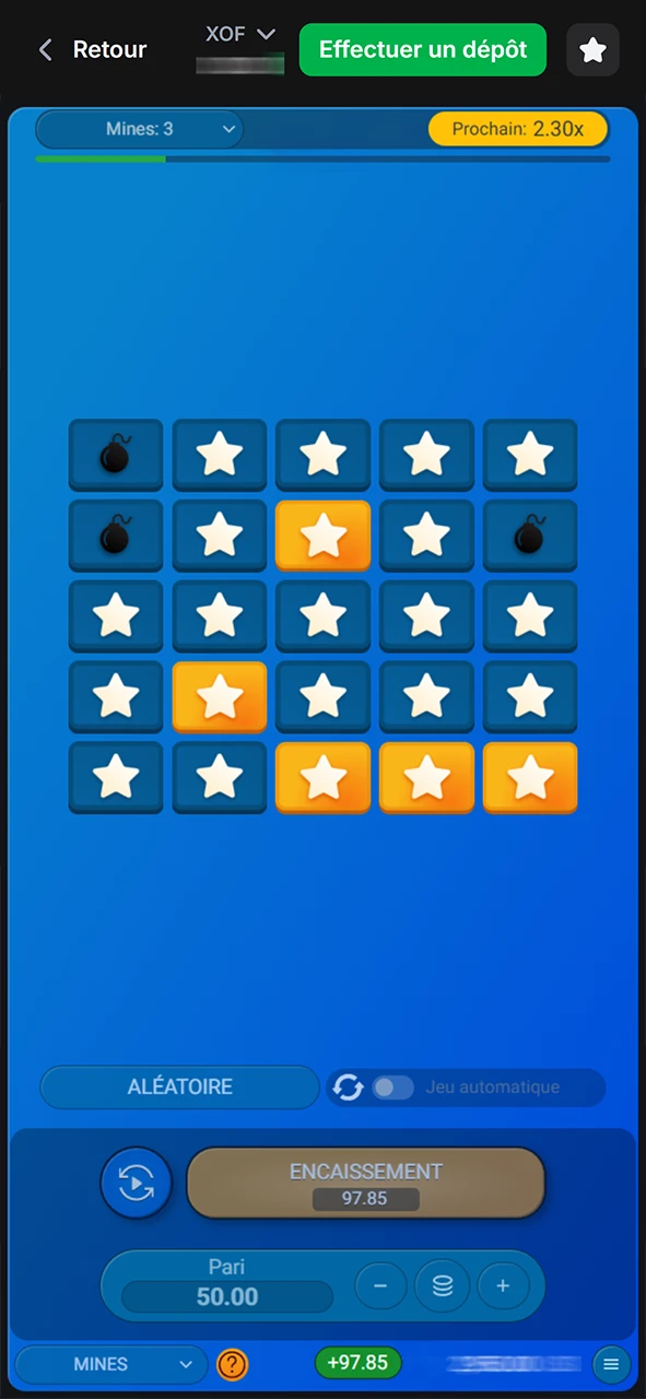 Au bon moment, encaissez vos gains dans le jeu Mines sur le site officiel de 1win.