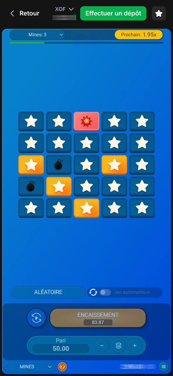 Faites attention à ne pas perdre votre mise dans le jeu Mines 1win.