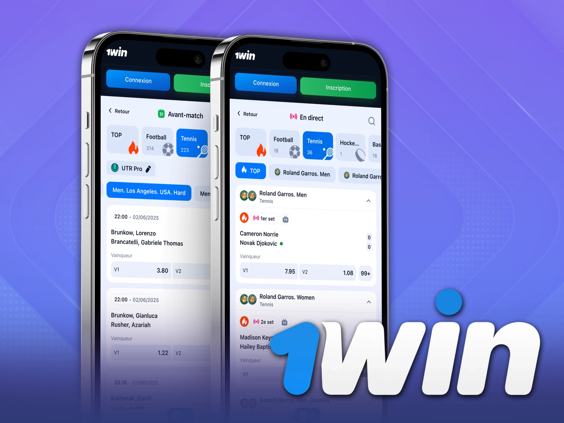 L'application de paris de tennis 1Win est disponible sur Android et iOS.