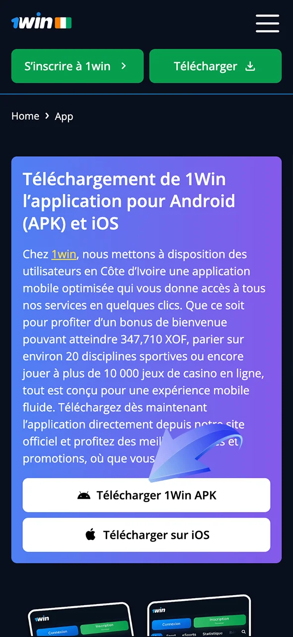 Placez vos paris sportifs facilement avec l'app 1Win sport.