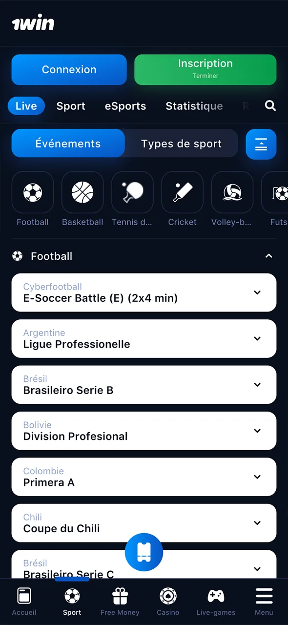 Placez vos paris sportifs facilement avec l'app 1Win sport.