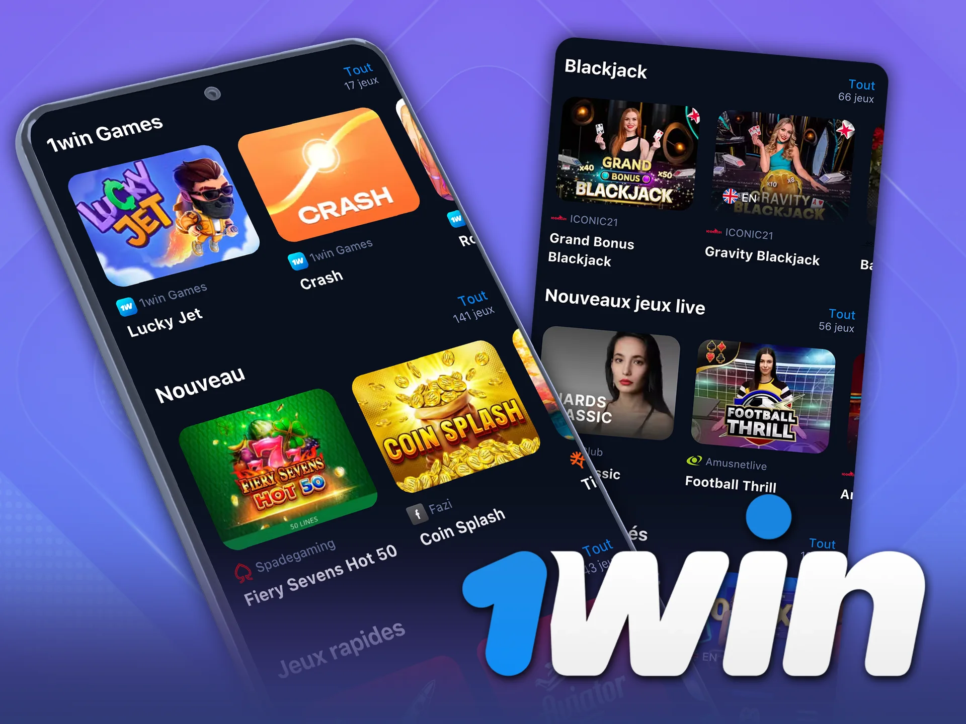 Accédez à tous vos jeux de casino préférés dans l'application 1Win.