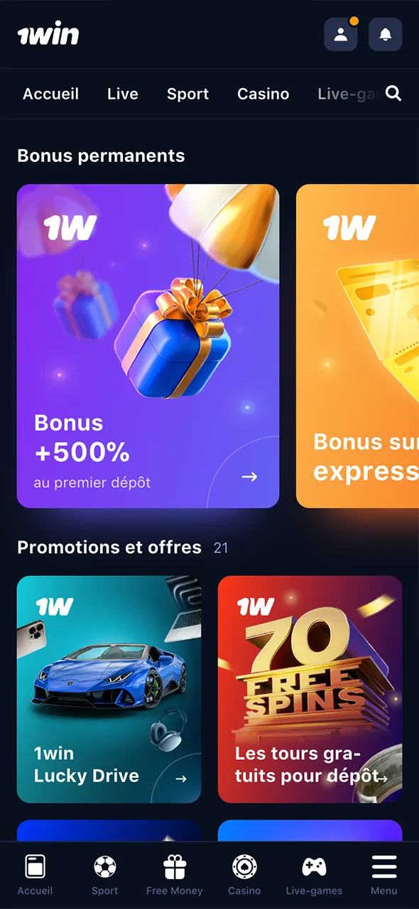 Recevez automatiquement votre bonus après le dépôt sur 1Win.