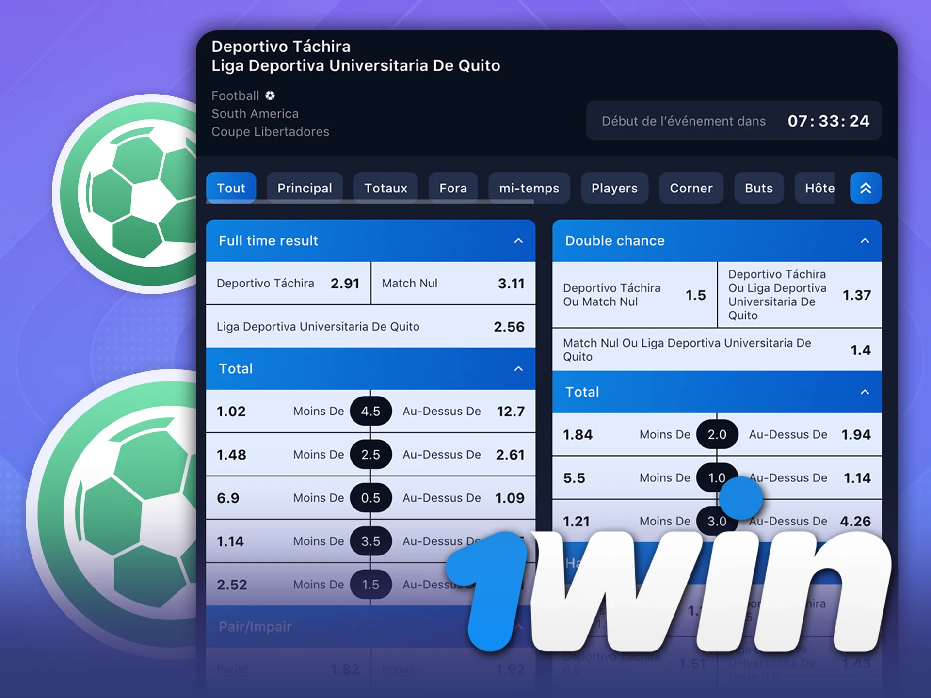 Profitez des meilleures cotes de football sur 1win.