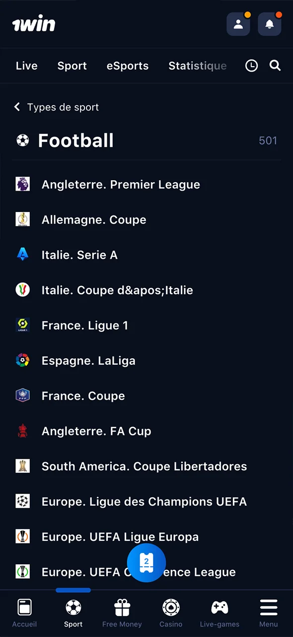 Sélectionnez un match de football et placez vos paris sur 1win.