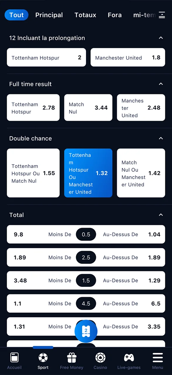 Choisissez votre type de pari et misez sur le football avec 1win.