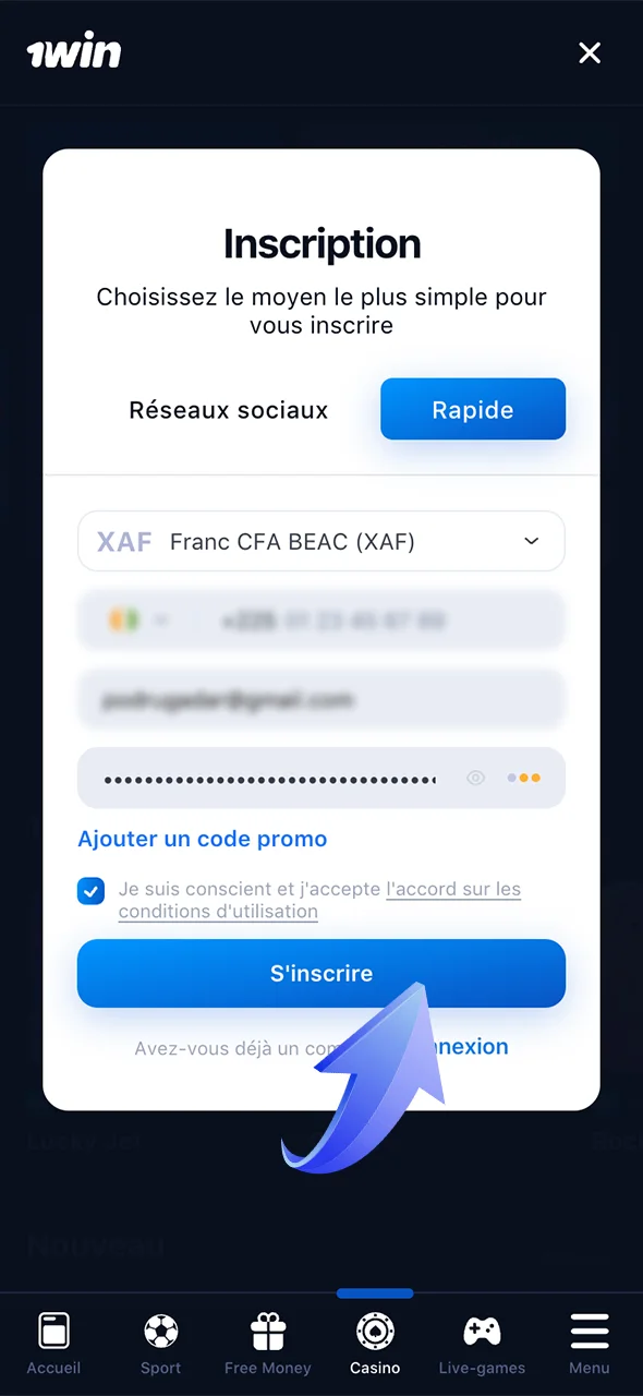 Confirmez votre inscription et commencez à jouer sur 1Win.