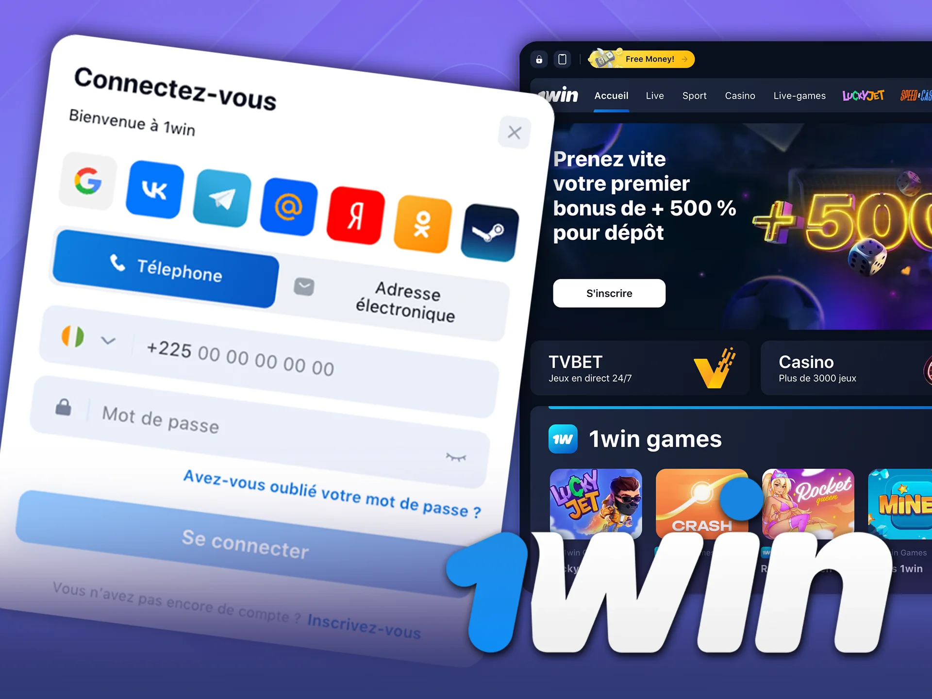 Connectez-vous à votre compte 1Win et accédez à tous vos jeux favoris.