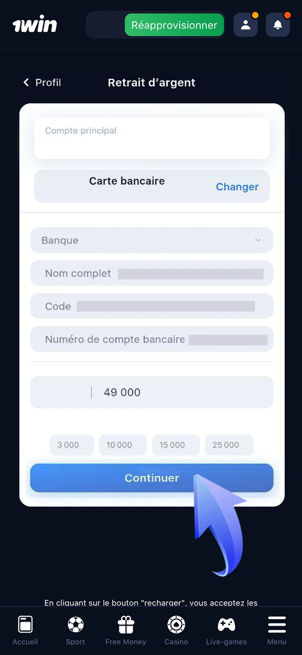 Finalisez votre demande de retrait en quelques clics sur 1win.