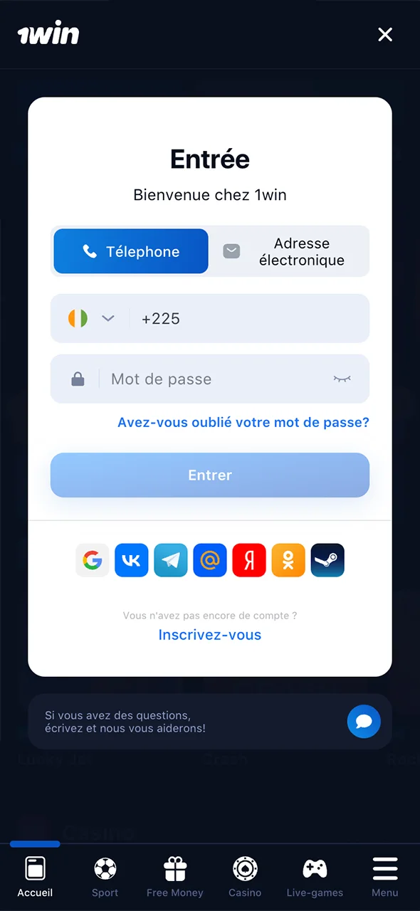 Connectez-vous à votre compte et effectuez un dépôt sur 1win.