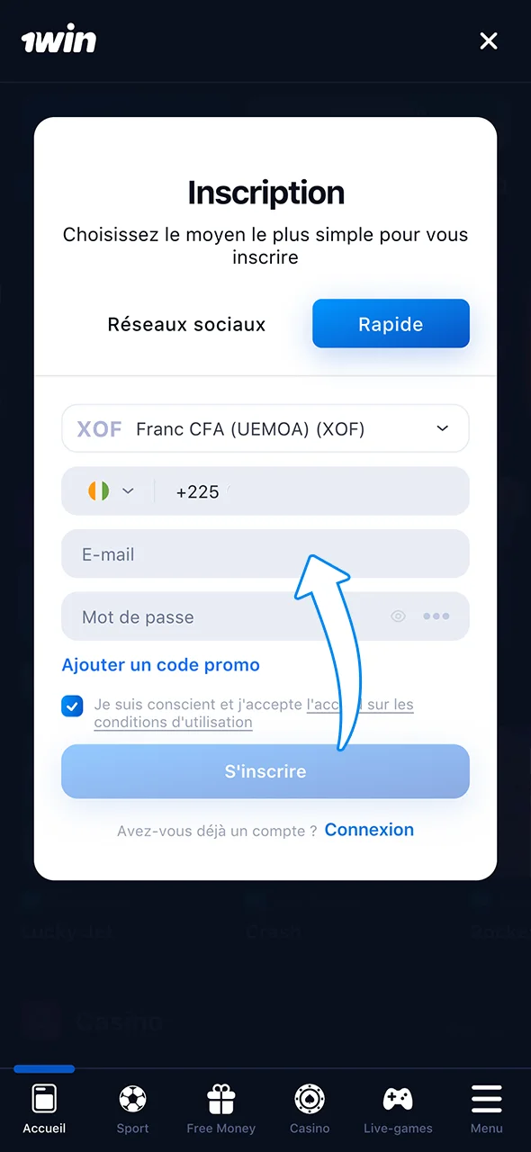 Remplissez le formulaire d'inscription 1Win et accédez aux bonus.