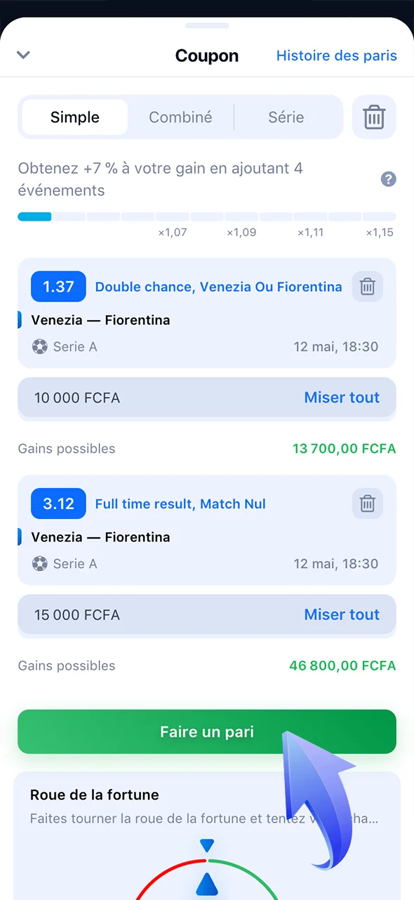 Confirmez votre pari et suivez votre progression sur 1Win.