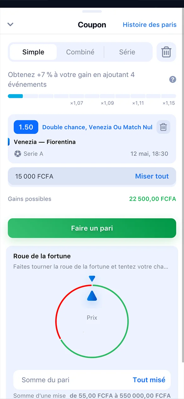 Entrez le montant de votre mise et préparez-vous à gagner sur 1Win.