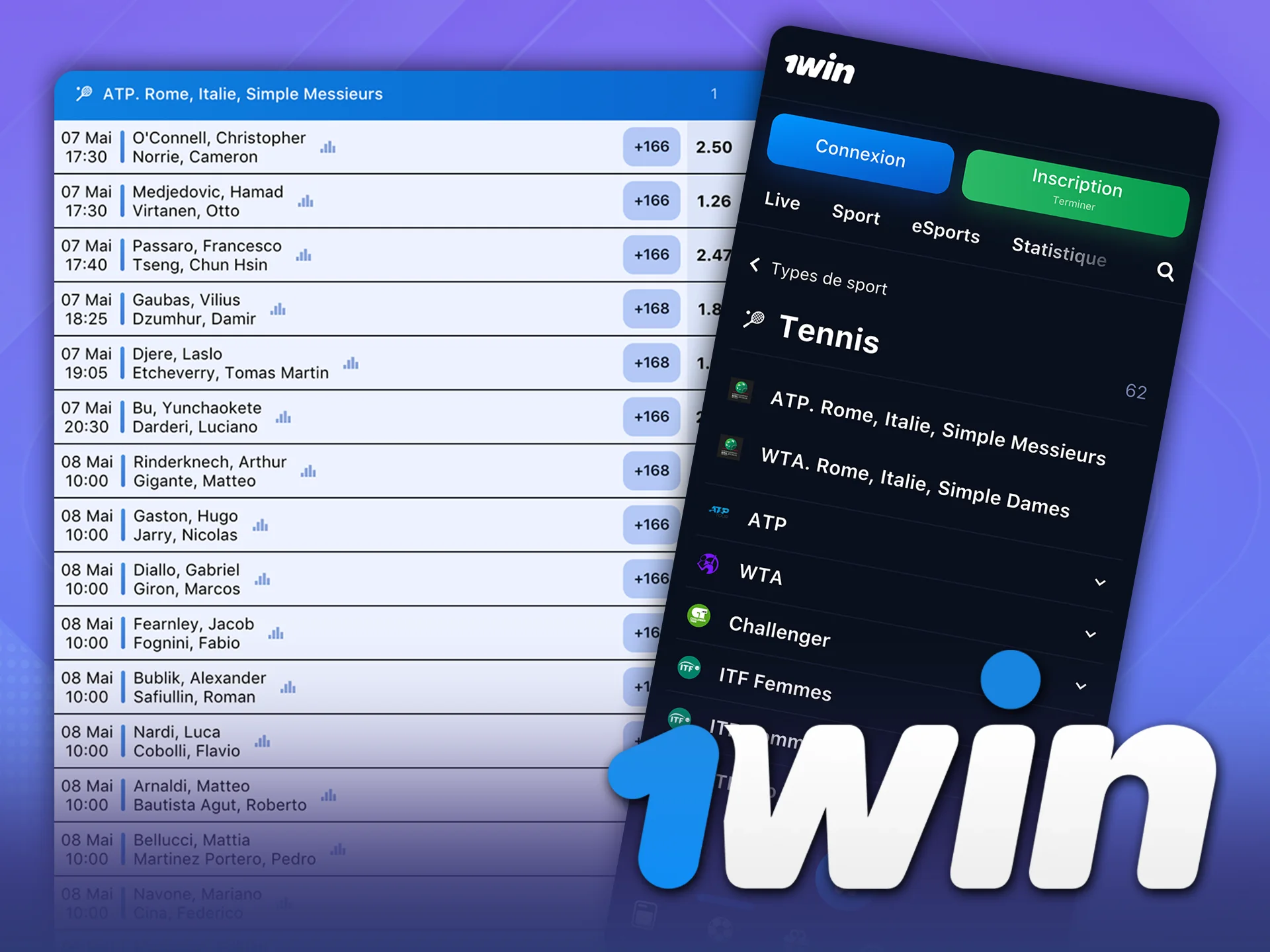 Misez sur le tennis et remportez des gains instantanés sur 1Win.