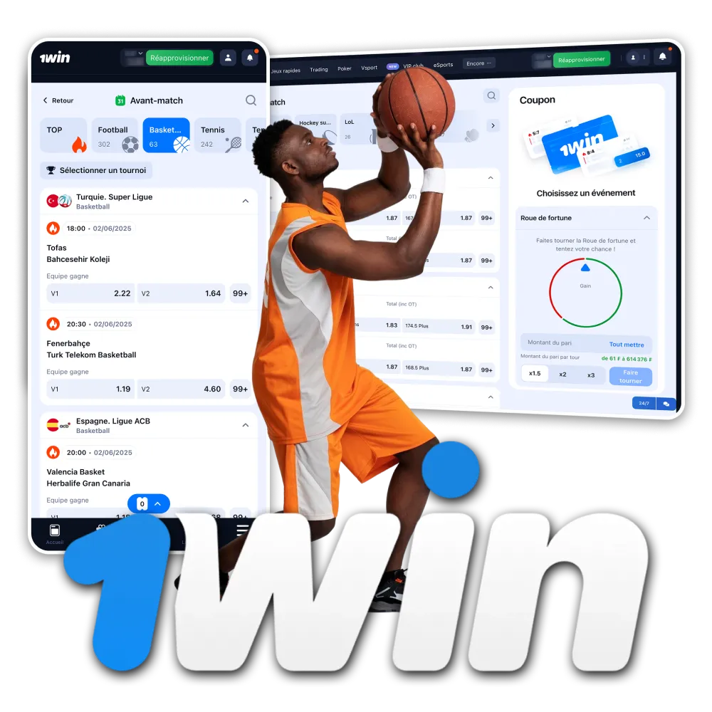 Rejoignez 1win et pariez sur le basket en toute confiance.