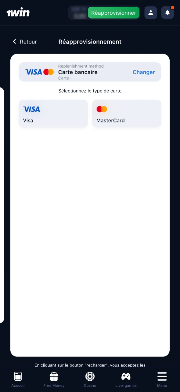 Sélectionnez un mode de paiement pratique sur 1Win.
