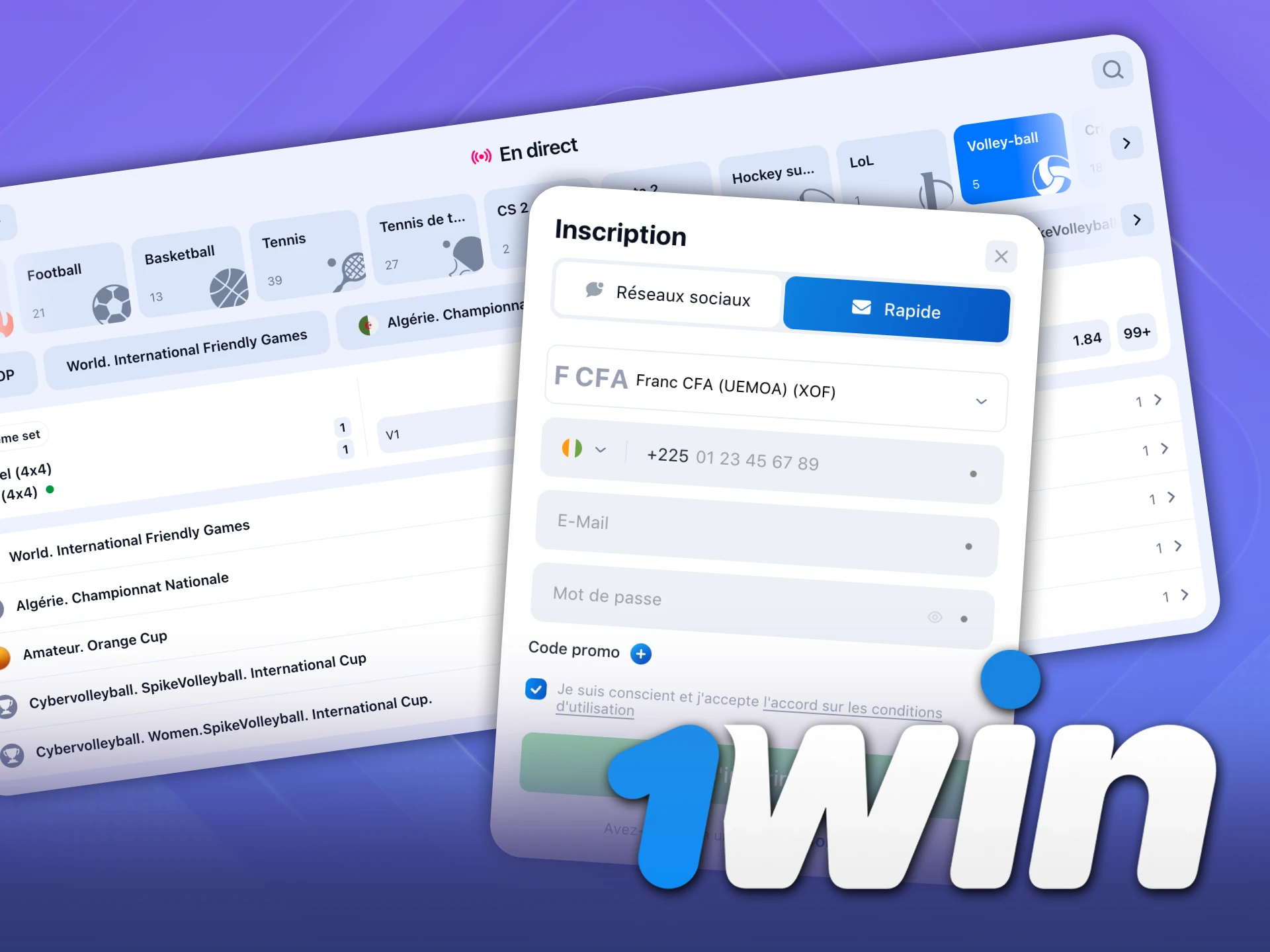 Vous pouvez utiliser plusieurs méthodes pour créer un compte 1Win.