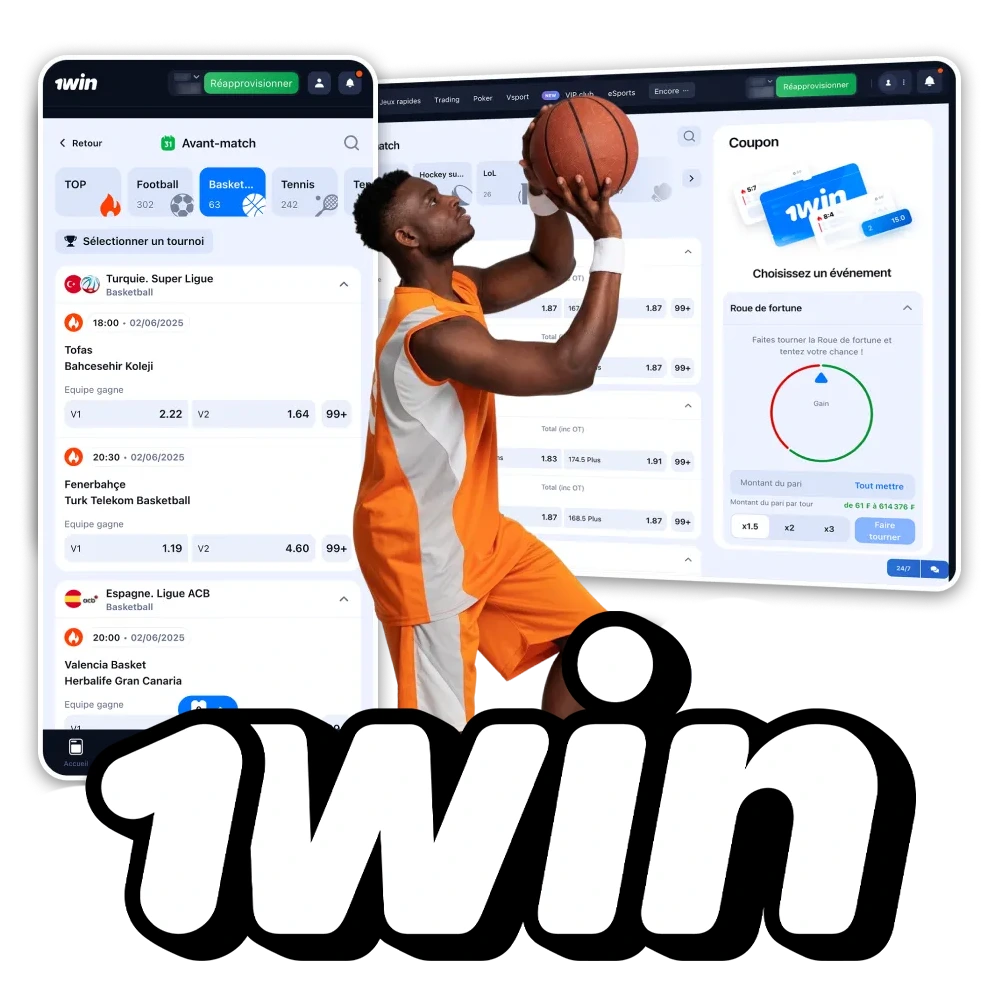 Rejoignez 1win et pariez sur le basket en toute confiance.