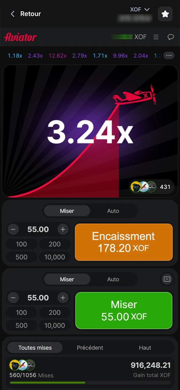 Utilisez la fonction encaissment d'Aviator 1win au bon moment avant que l’avion ne disparaisse.