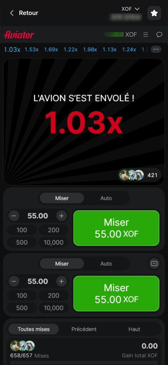 Le tour de jeu Aviator 1win se termine lorsque l'avion décolle.