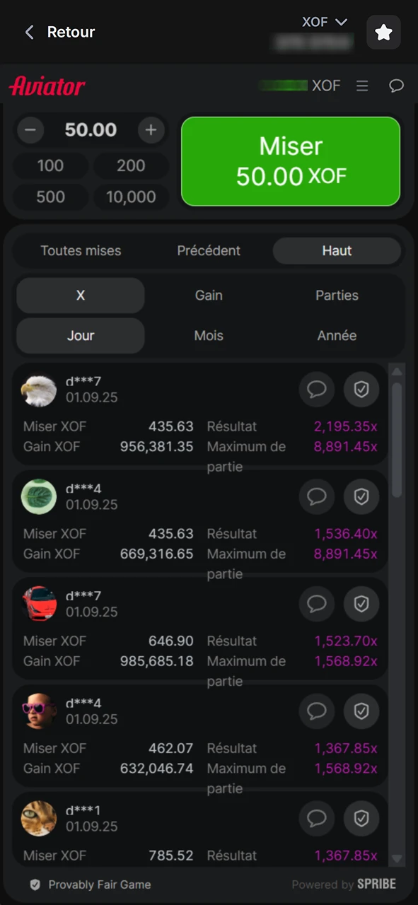 Haut mises au jeu Aviator sur le site officiel 1win.
