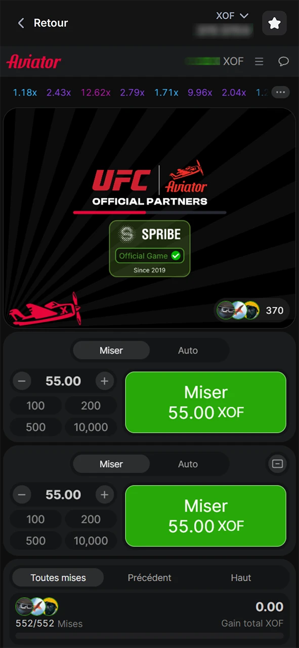 Miser sur le jeu Aviator sur le site officiel 1win.