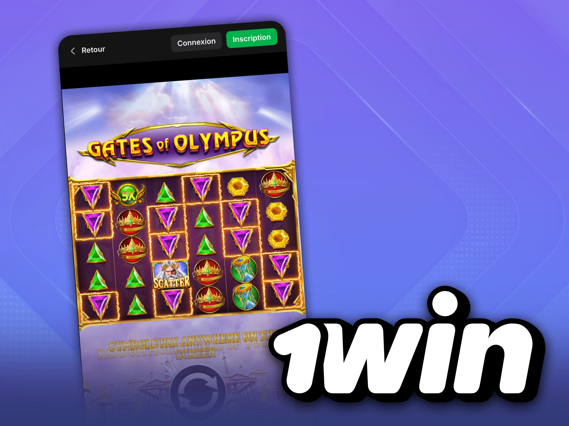 Profitez de 1Win Gates of Olympus directement depuis votre téléphone.