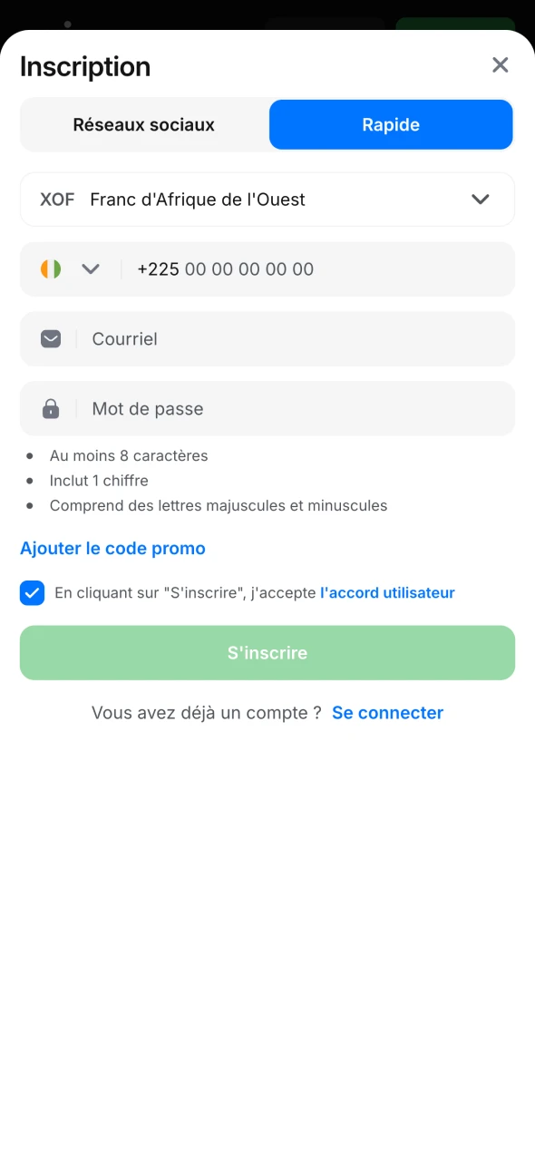 Ouvrez le site Web 1win et créez un compte pour JetX.