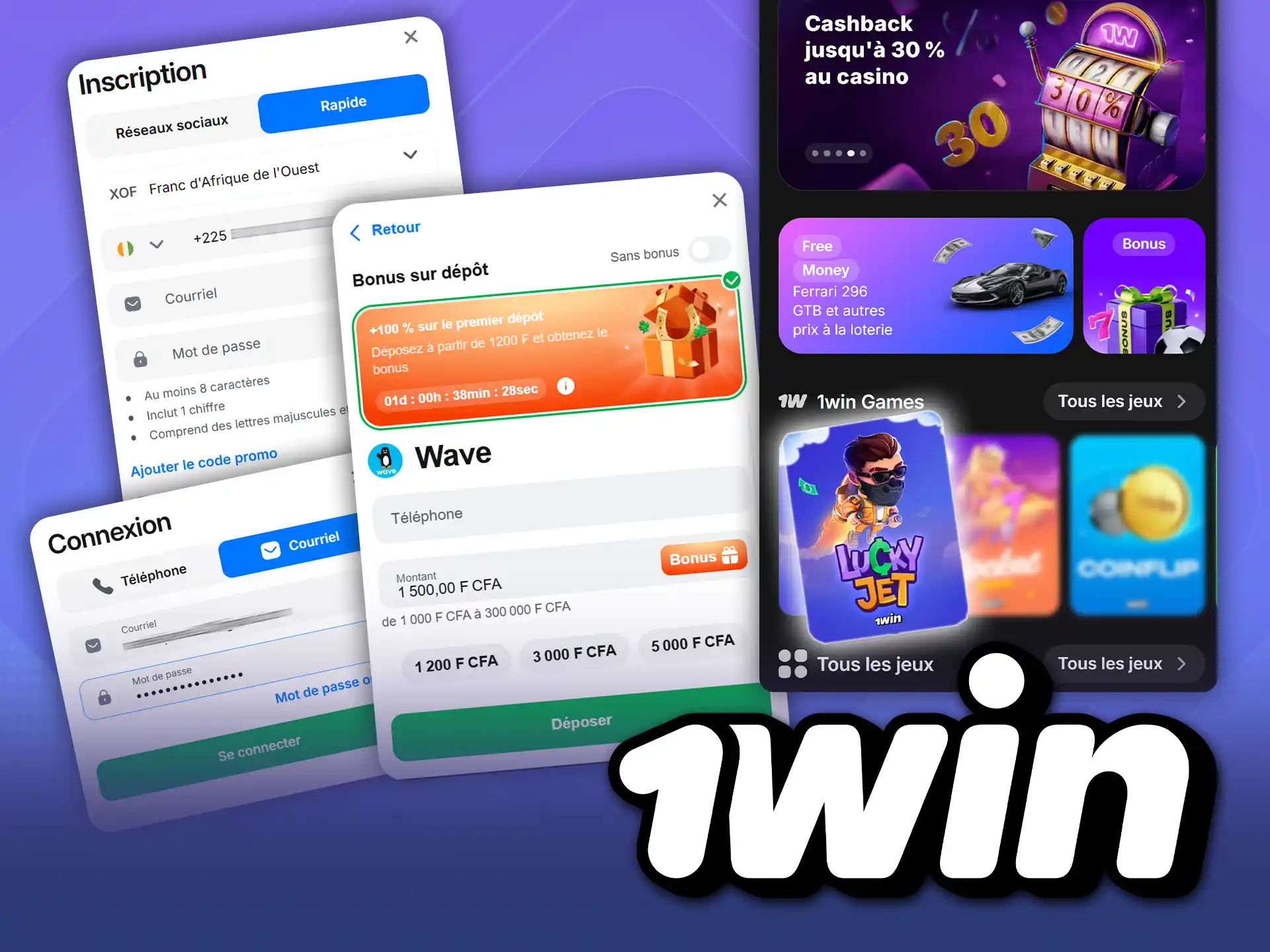 Étapes obligatoires sur le site officiel de 1win pour profiter du jeu Lucky Jet.