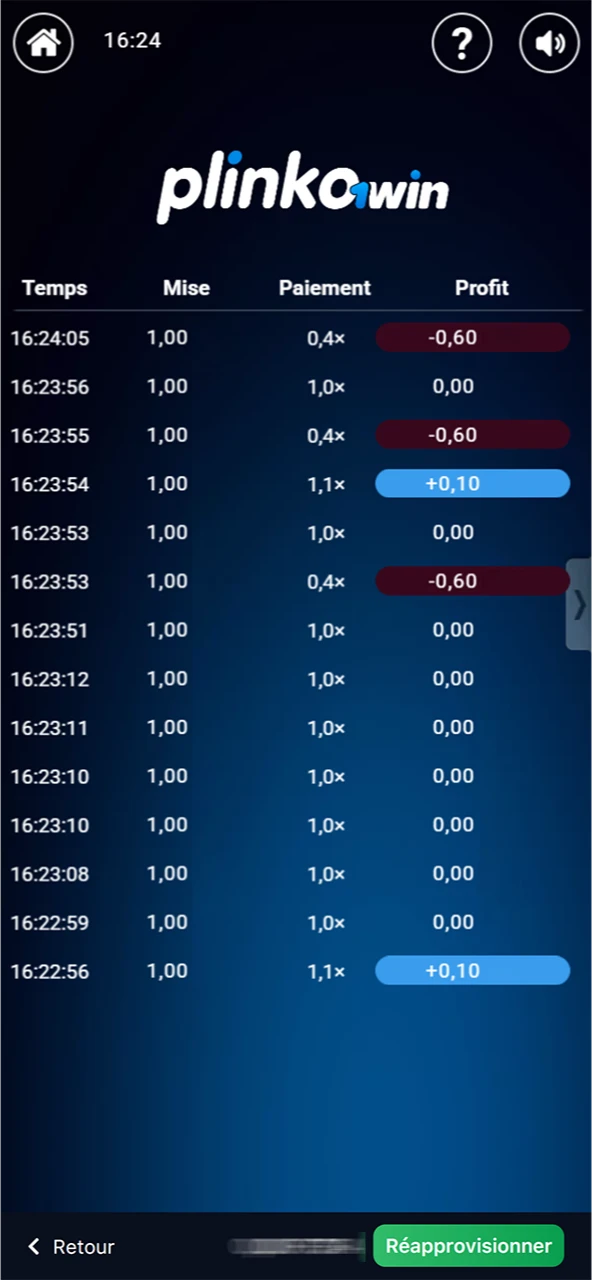 Les joueurs de Plinko ont accès à leur historique de paris sur le site officiel de 1win.