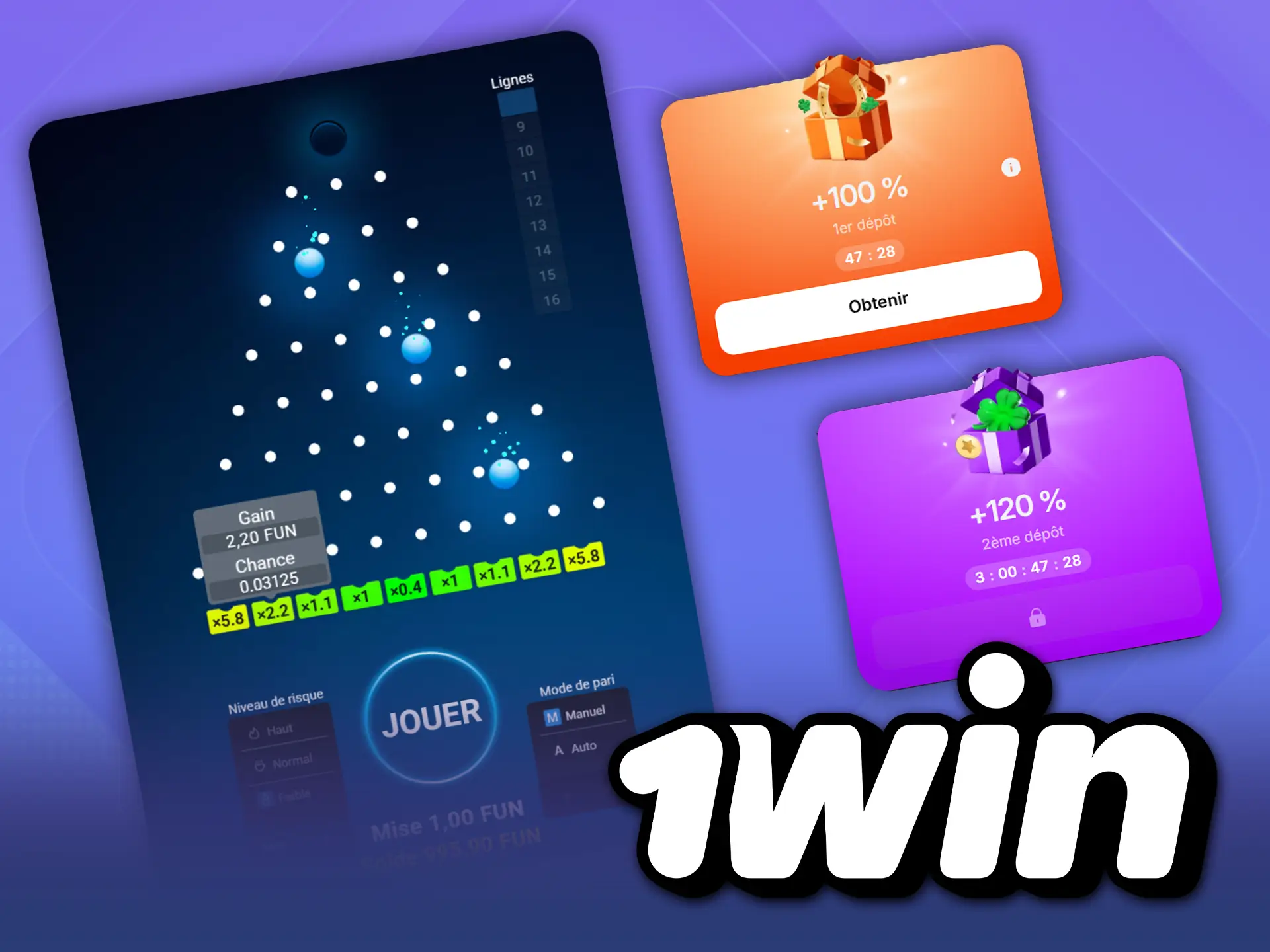 Regardez les balles tomber dans la version démo du jeu Plinko sur le site officiel de 1win.