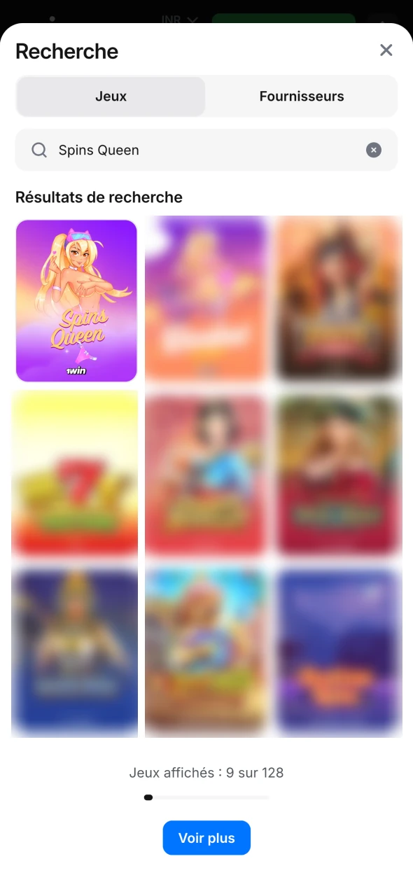Sélectionnez le jeu Spins Queen dans la section casino de 1Win.