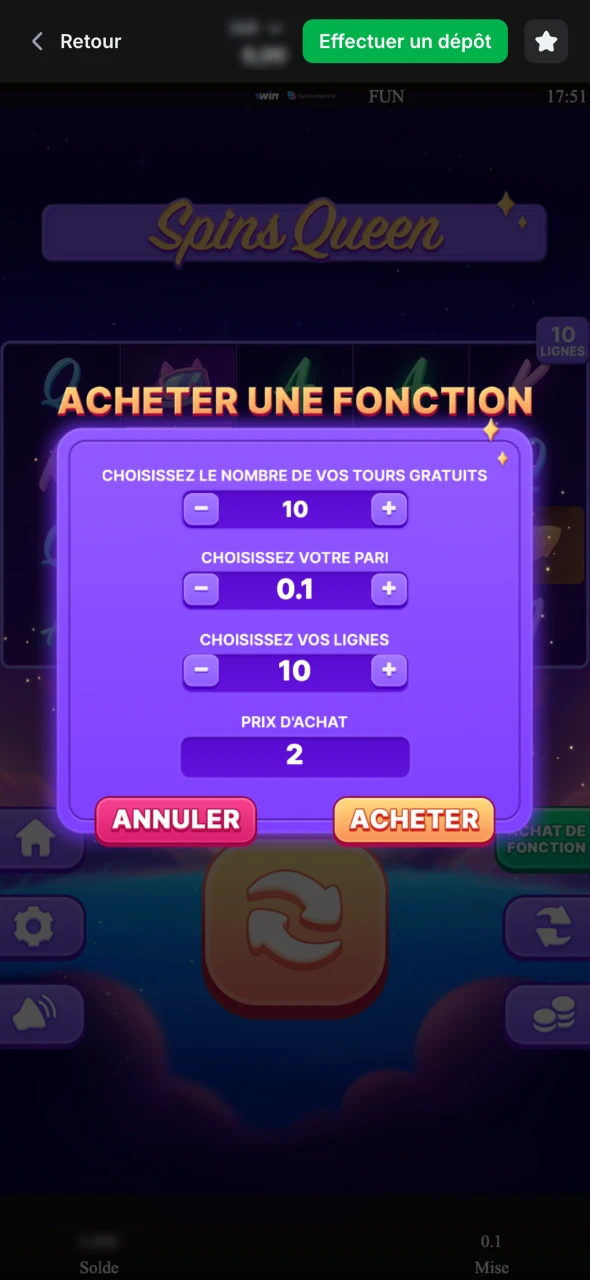 Découvrez les fonctionnalités de 1Win Spins Queen.