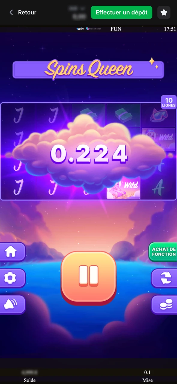 Faites votre pari et gagnez sur 1Win Spins Queen.