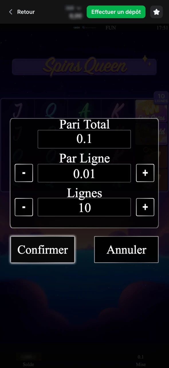 Choisissez vos paris dans 1Win Spins Queen.
