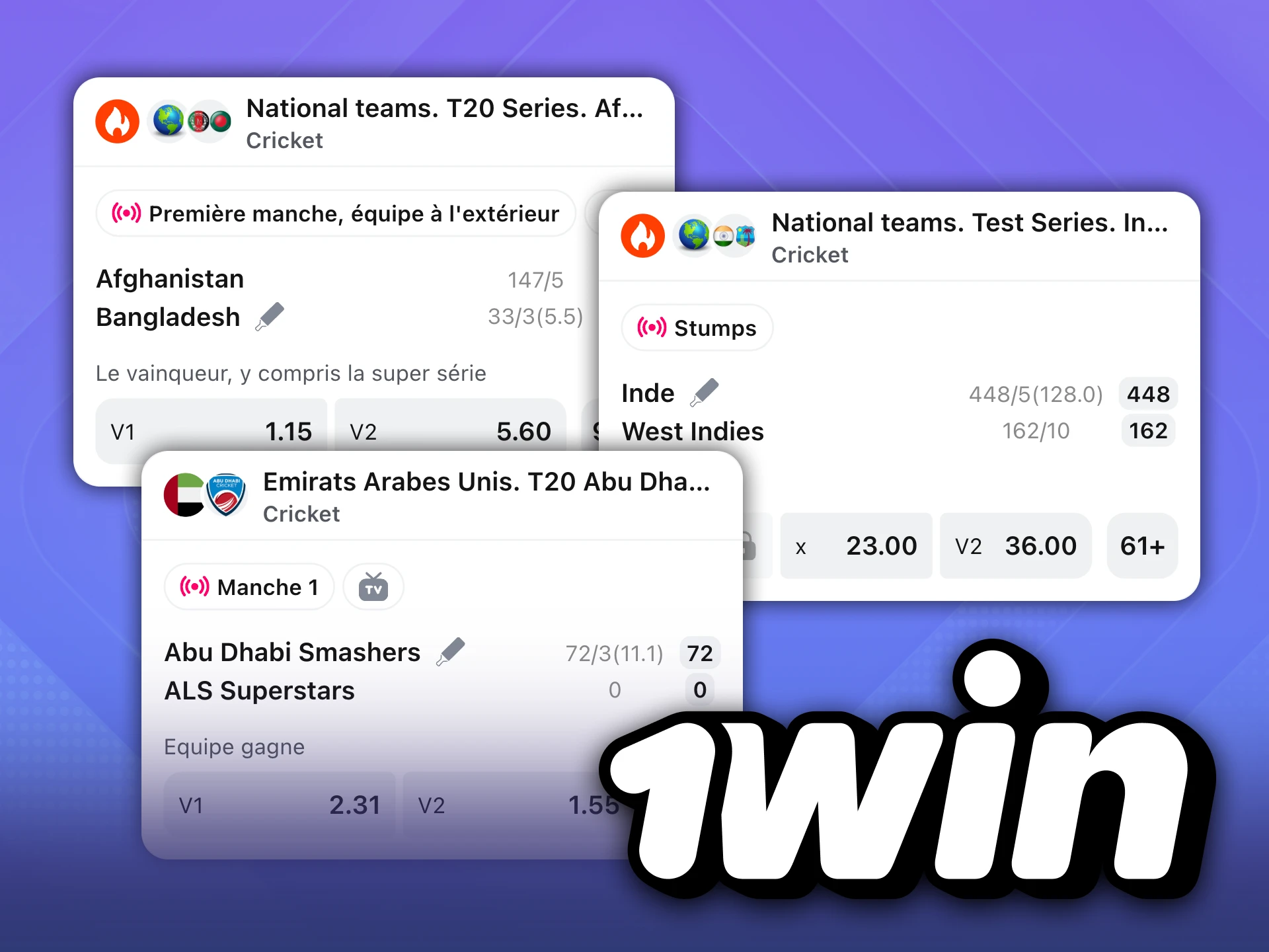 Vous pouvez voir les cotes pendant un match en direct sur 1win.